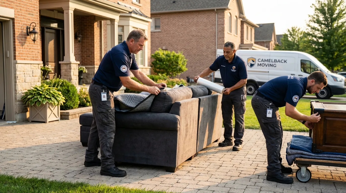 Large estate moving crew wrapping furniture in Chariton, IA