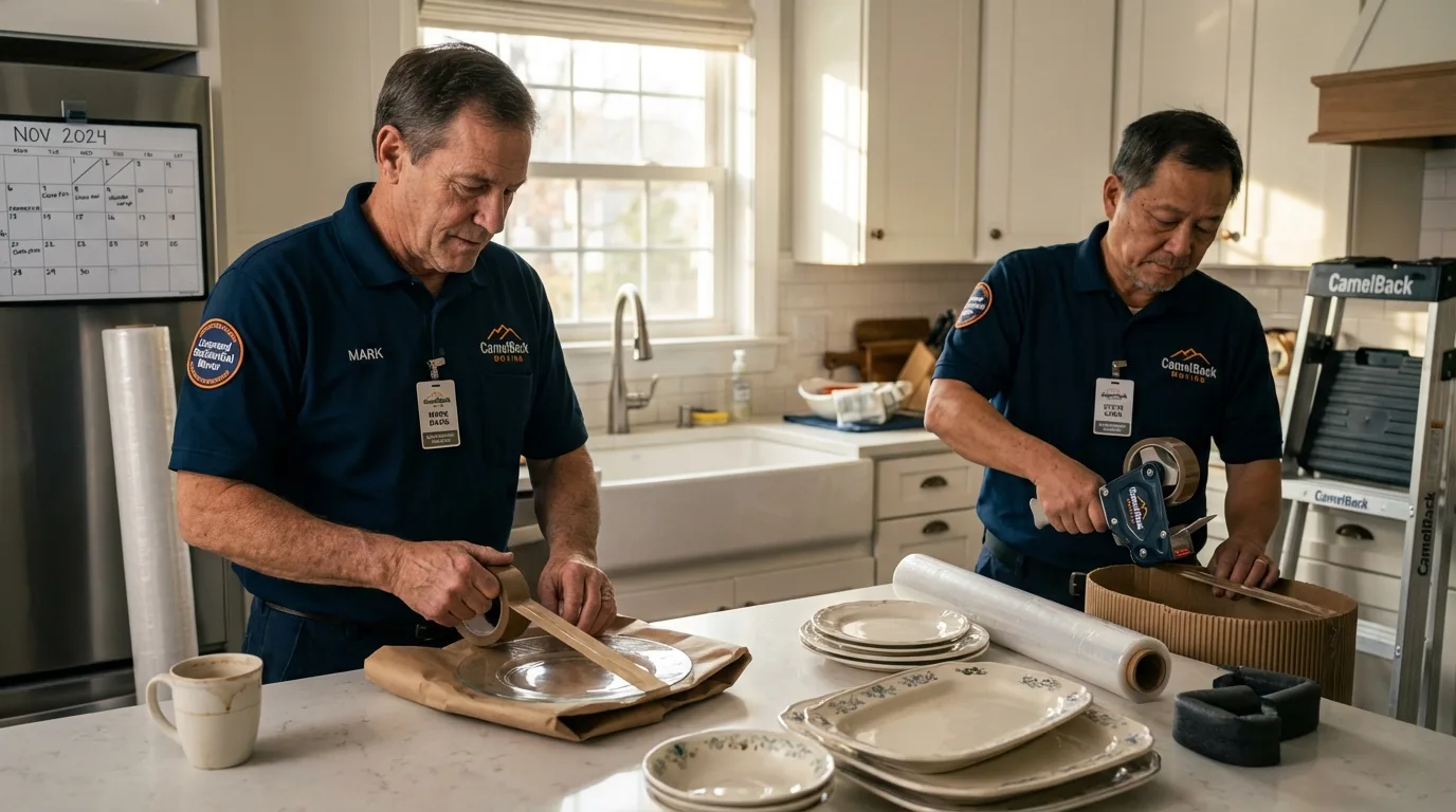 Professional crew packing kitchen dishware in Chariton, IA